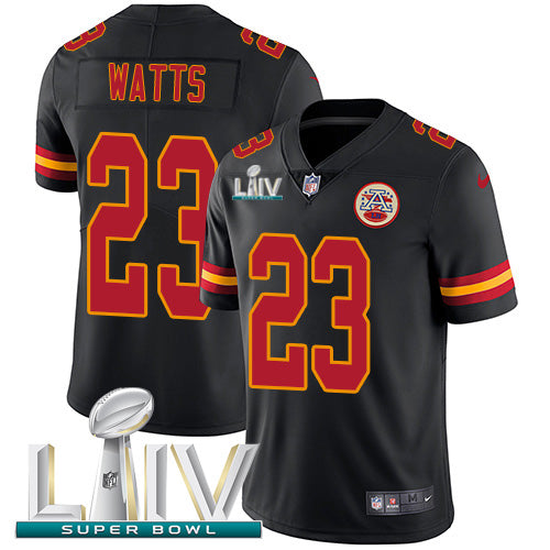 Nike Kansas City Chiefs #23 Armani Watts Black Super Bowl LIV 2020 Youth Stitched NFL Limited Rush Jersey Youth