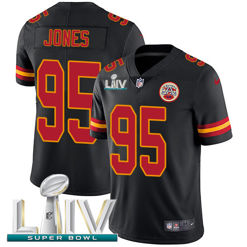 Nike Kansas City Chiefs #95 Chris Jones Black Super Bowl LIV 2020 Youth Stitched NFL Limited Rush Jersey Youth