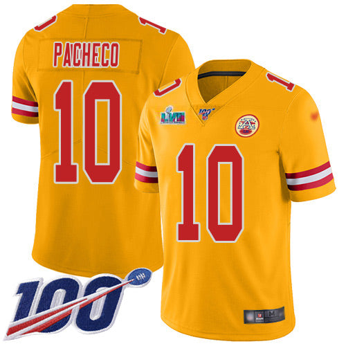 Nike Kansas City Chiefs #10 Isiah Pacheco Gold Super Bowl LVII Patch Youth Stitched NFL Limited Inverted Legend 100th Season Jersey Youth