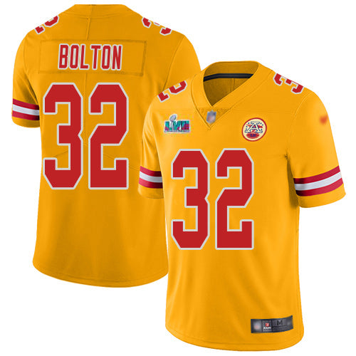 Nike Kansas City Chiefs #32 Nick Bolton Gold Super Bowl LVII Patch Youth Stitched NFL Limited Inverted Legend Jersey Youth