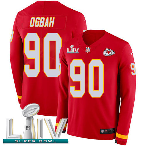 Nike Kansas City Chiefs #90 Emmanuel Ogbah Red Super Bowl LIV 2020 Team Color Youth Stitched NFL Limited Therma Long Sleeve Jersey Youth