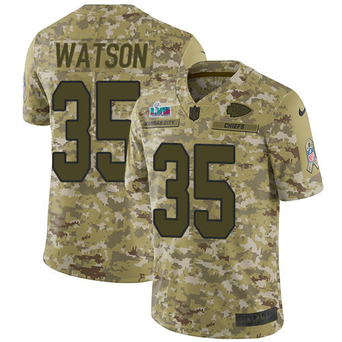 Nike Kansas City Chiefs #35 Jaylen Watson Camo Super Bowl LVII Patch Youth Stitched NFL Limited 2018 Salute To Service Jersey Youth