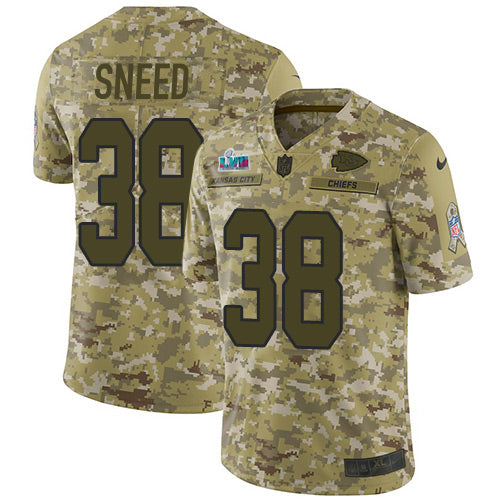 Nike Kansas City Chiefs #38 L'Jarius Sneed Camo Super Bowl LVII Patch Youth Stitched NFL Limited 2018 Salute To Service Jersey Youth