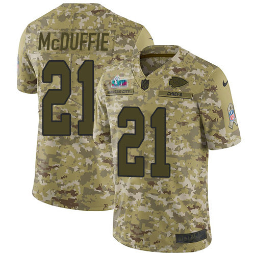 Nike Kansas City Chiefs #21 Trent McDuffie Camo Super Bowl LVII Patch Youth Stitched NFL Limited 2018 Salute To Service Jersey Youth