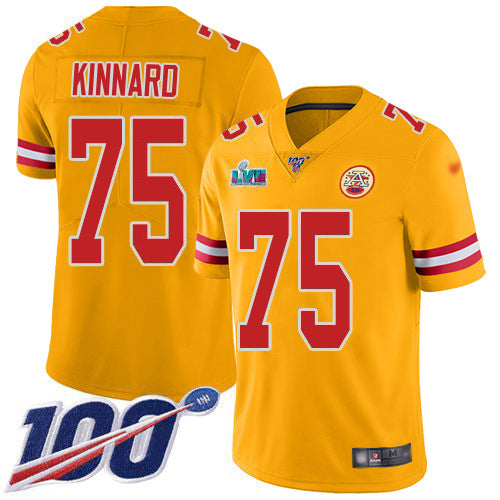 Nike Kansas City Chiefs #75 Darian Kinnard Gold Super Bowl LVII Patch Youth Stitched NFL Limited Inverted Legend 100th Season Jersey Youth
