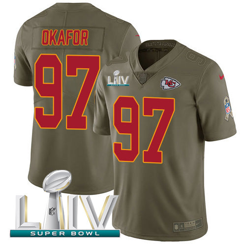 Nike Kansas City Chiefs #97 Alex Okafor Olive Super Bowl LIV 2020 Youth Stitched NFL Limited 2017 Salute To Service Jersey Youth
