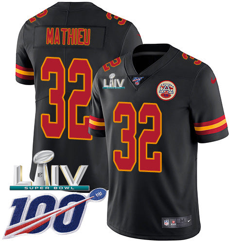 Nike Kansas City Chiefs #32 Tyrann Mathieu Black Super Bowl LIV 2020 Youth Stitched NFL Limited Rush 100th Season Jersey Youth