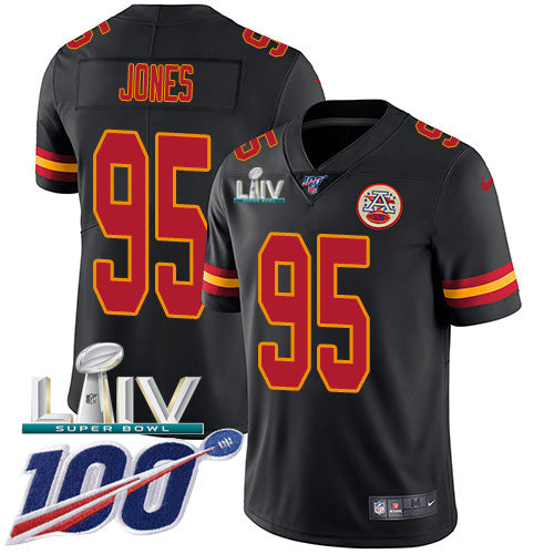 Nike Kansas City Chiefs #95 Chris Jones Black Super Bowl LIV 2020 Youth Stitched NFL Limited Rush 100th Season Jersey Youth