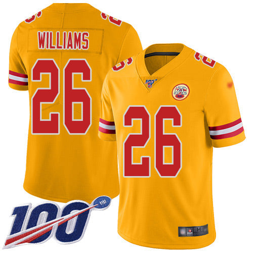 Nike Kansas City Chiefs #26 Damien Williams Gold Youth Stitched NFL Limited Inverted Legend 100th Season Jersey Youth