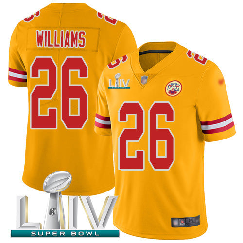 Nike Kansas City Chiefs #26 Damien Williams Gold Super Bowl LIV 2020 Youth Stitched NFL Limited Inverted Legend Jersey Youth
