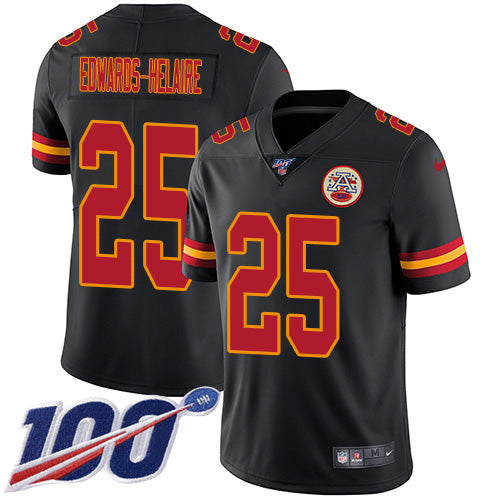 Nike Kansas City Chiefs #25 Clyde Edwards-Helaire Black Youth Stitched NFL Limited Rush 100th Season Jersey Youth