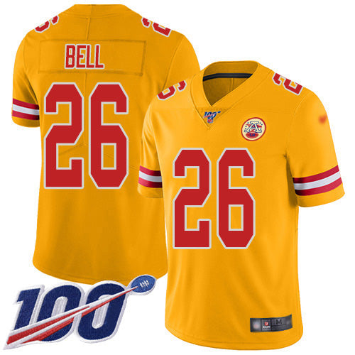 Nike Kansas City Chiefs #26 Le'Veon Bell Gold Youth Stitched NFL Limited Inverted Legend 100th Season Jersey Youth