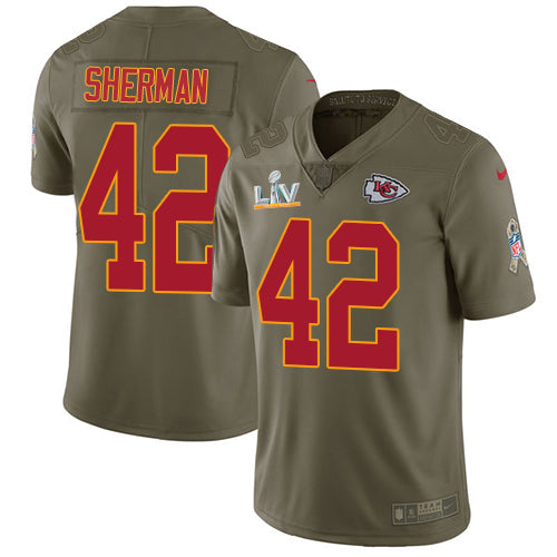 Nike Kansas City Chiefs #42 Anthony Sherman Olive Youth Super Bowl LV Bound Stitched NFL Limited 2017 Salute To Service Jersey Youth