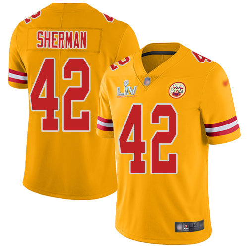 Nike Kansas City Chiefs #42 Anthony Sherman Gold Youth Super Bowl LV Bound Stitched NFL Limited Inverted Legend Jersey Youth