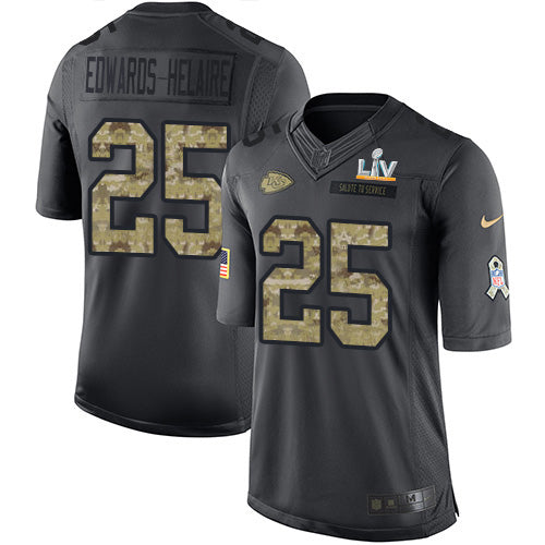 Nike Kansas City Chiefs #25 Clyde Edwards-Helaire Black Youth Super Bowl LV Bound Stitched NFL Limited 2016 Salute to Service Jersey Youth