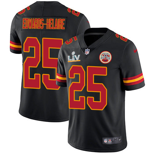 Nike Kansas City Chiefs #25 Clyde Edwards-Helaire Black Youth Super Bowl LV Bound Stitched NFL Limited Rush Jersey Youth