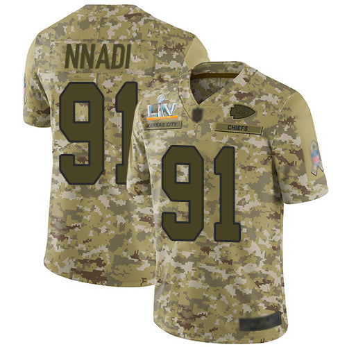 Nike Kansas City Chiefs #91 Derrick Nnadi Camo Youth Super Bowl LV Bound Stitched NFL Limited 2018 Salute To Service Jersey Youth