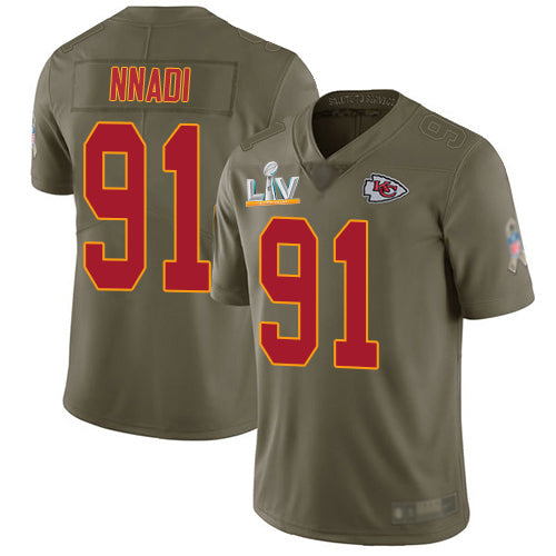 Nike Kansas City Chiefs #91 Derrick Nnadi Olive Youth Super Bowl LV Bound Stitched NFL Limited 2017 Salute To Service Jersey Youth