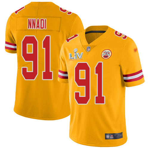 Nike Kansas City Chiefs #91 Derrick Nnadi Gold Youth Super Bowl LV Bound Stitched NFL Limited Inverted Legend Jersey Youth