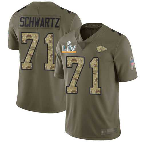 Nike Kansas City Chiefs #71 Mitchell Schwartz Olive/Camo Youth Super Bowl LV Bound Stitched NFL Limited 2017 Salute To Service Jersey Youth