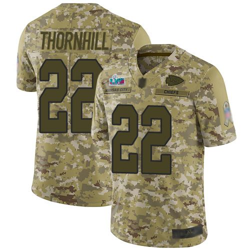 Nike Kansas City Chiefs #22 Juan Thornhill Camo Super Bowl LVII Patch Youth Stitched NFL Limited 2018 Salute To Service Jersey Youth