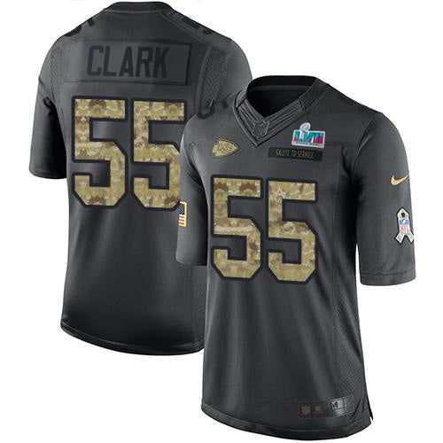 Nike Kansas City Chiefs #55 Frank Clark Black Super Bowl LVII Patch Youth Stitched NFL Limited 2016 Salute to Service Jersey Youth
