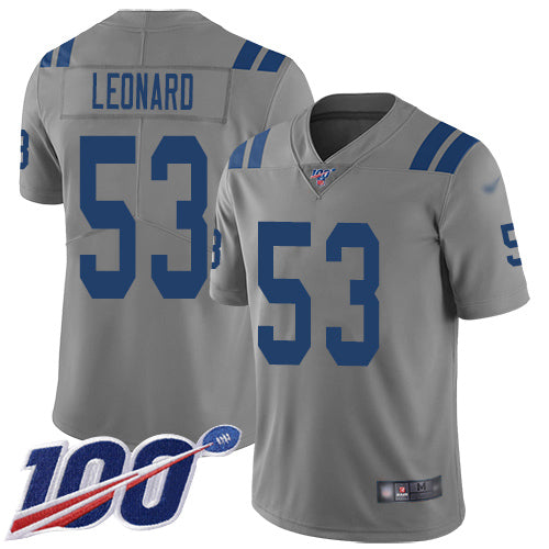 Nike Indianapolis Colts #53 Darius Leonard Gray Youth Stitched NFL Limited Inverted Legend 100th Season Jersey Youth