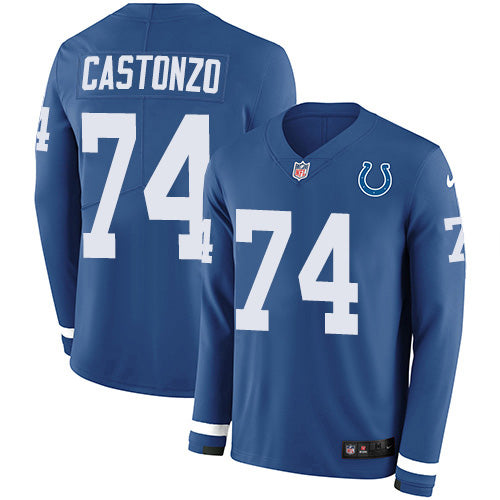 Nike Indianapolis Colts #74 Anthony Castonzo Royal Blue Team Color Youth Stitched NFL Limited Therma Long Sleeve Jersey Youth