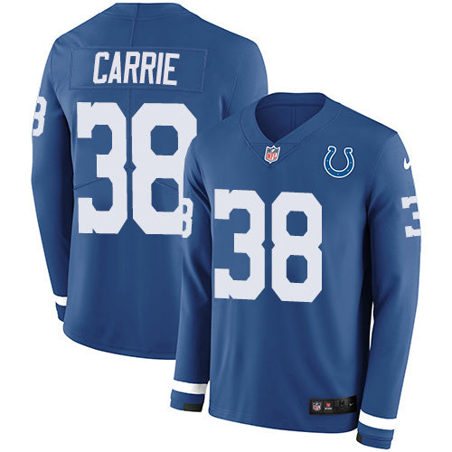 Nike Indianapolis Colts #38 T.J. Carrie Royal Blue Team Color Youth Stitched NFL Limited Therma Long Sleeve Jersey Youth