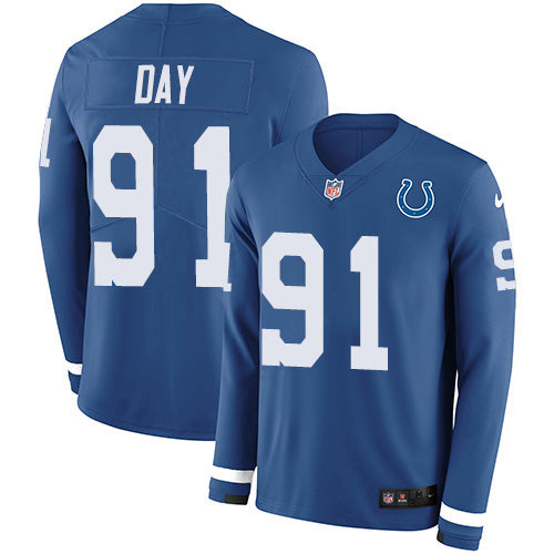 Nike Indianapolis Colts #91 Sheldon Day Royal Blue Team Color Youth Stitched NFL Limited Therma Long Sleeve Jersey Youth