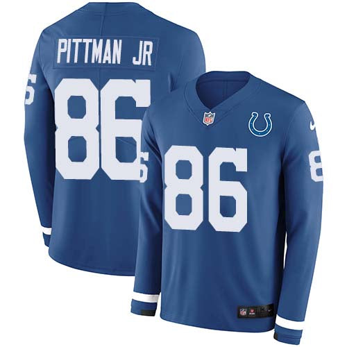 Nike Indianapolis Colts #86 Michael Pittman Jr. Royal Blue Team Color Youth Stitched NFL Limited Therma Long Sleeve Jersey Youth