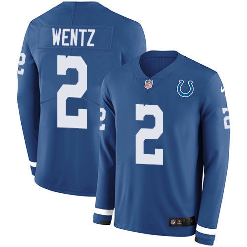 Indianapolis Indianapolis Colts #2 Carson Wentz Royal Blue Team Color Youth Stitched NFL Limited Therma Long Sleeve Jersey Youth