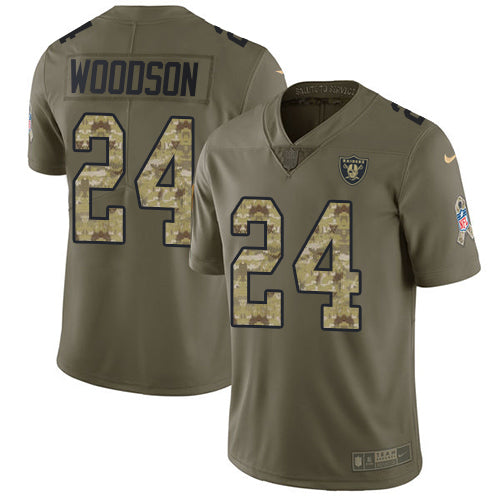 Nike Las Vegas Raiders #24 Charles Woodson Olive/Camo Youth Stitched NFL Limited 2017 Salute to Service Jersey Youth