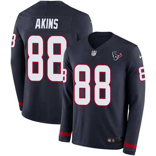 Nike Houston Texans #88 Jordan Akins Navy Blue Team Color Youth Stitched NFL Limited Therma Long Sleeve Jersey Youth
