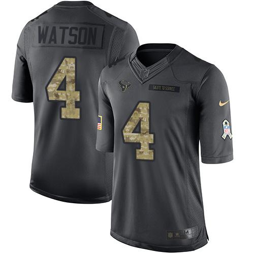 Nike Houston Texans #4 Deshaun Watson Black Youth Stitched NFL Limited 2016 Salute to Service Jersey Youth