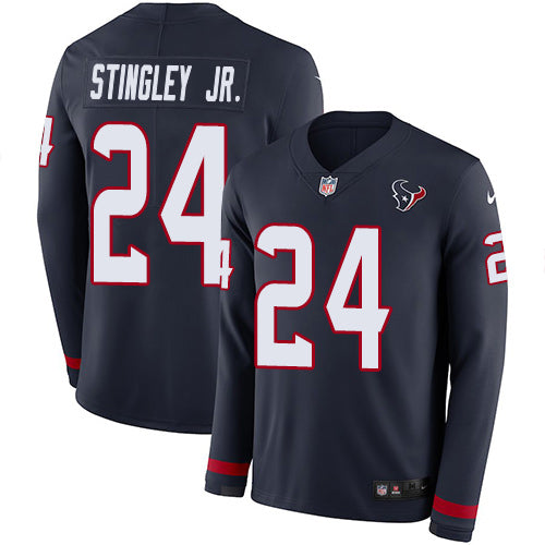 Nike Houston Texans #24 Derek Stingley Jr. Navy Blue Team Color Youth Stitched NFL Limited Therma Long Sleeve Jersey Youth