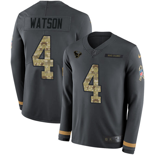 Nike Houston Texans #4 Deshaun Watson Anthracite Salute to Service Youth Stitched NFL Limited Therma Long Sleeve Jersey Youth