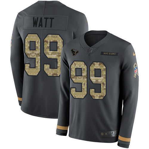 Nike Houston Texans #99 J.J. Watt Anthracite Salute to Service Youth Stitched NFL Limited Therma Long Sleeve Jersey Youth