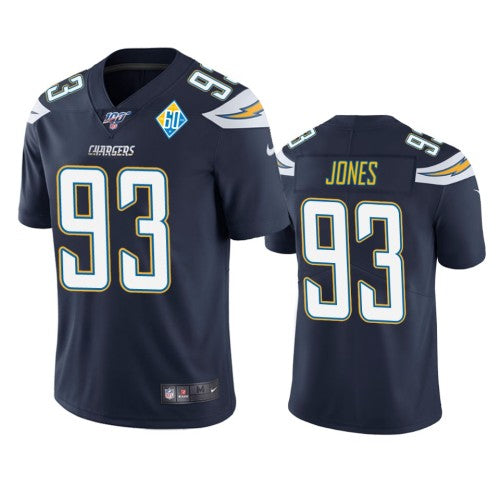 Los Angeles Los Angeles Chargers #93 Justin Jones Navy 60th Anniversary Vapor Limited NFL Jersey Men's