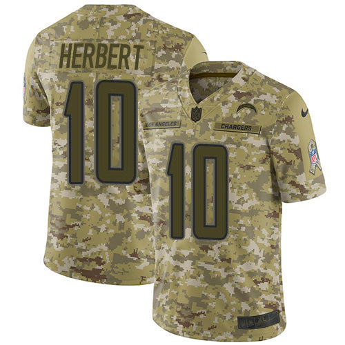 Nike Los Angeles Chargers #10 Justin Herbert Camo Men's Stitched NFL Limited 2018 Salute To Service Jersey Men's