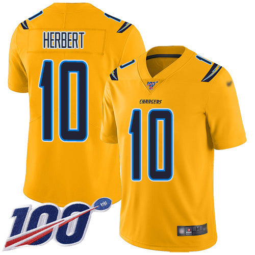 Nike Los Angeles Chargers #10 Justin Herbert Gold Men's Stitched NFL Limited Inverted Legend 100th Season Jersey Men's