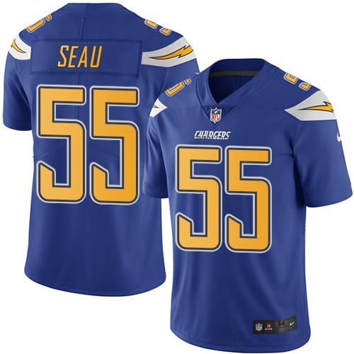 Nike Los Angeles Chargers #55 Junior Seau Electric Blue Men's Stitched NFL Limited Rush Jersey Men's