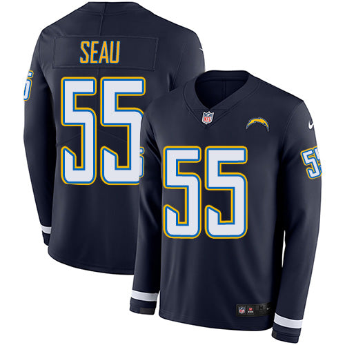 Nike Los Angeles Chargers #55 Junior Seau Navy Blue Team Color Men's Stitched NFL Limited Therma Long Sleeve Jersey Men's