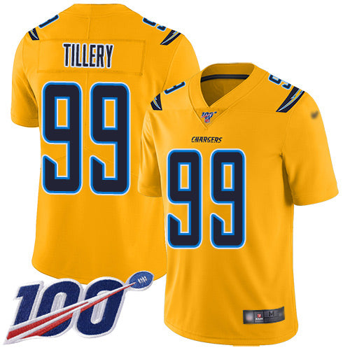 Nike Los Angeles Chargers #99 Jerry Tillery Gold Men's Stitched NFL Limited Inverted Legend 100th Season Jersey Men's