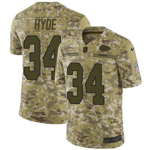 Nike Kansas City Chiefs #34 Carlos Hyde Camo Men's Stitched NFL Limited 2018 Salute To Service Jersey Men's