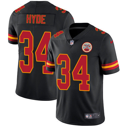 Nike Kansas City Chiefs #34 Carlos Hyde Black Men's Stitched NFL Limited Rush Jersey Men's