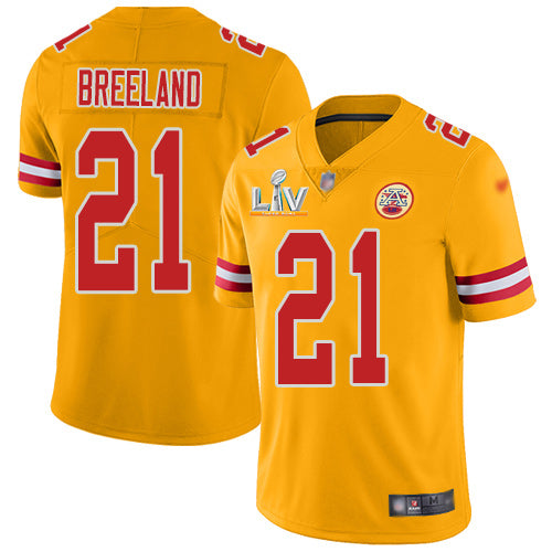 Nike Kansas City Chiefs #21 Bashaud Breeland Gold Men's Super Bowl LV Bound Stitched NFL Limited Inverted Legend Jersey Men's