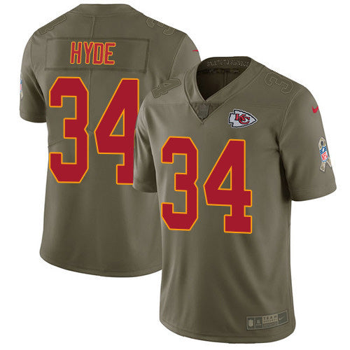 Nike Kansas City Chiefs #34 Carlos Hyde Olive Men's Stitched NFL Limited 2017 Salute to Service Jersey Men's
