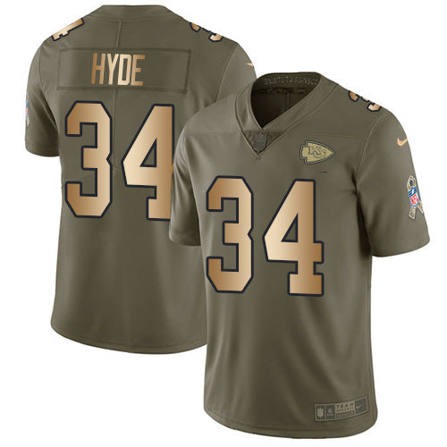 Nike Kansas City Chiefs #34 Carlos Hyde Olive/Gold Men's Stitched NFL Limited 2017 Salute To Service Jersey Men's