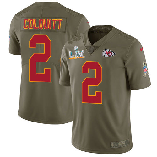 Nike Kansas City Chiefs #2 Dustin Colquitt Olive Men's Super Bowl LV Bound Stitched NFL Limited 2017 Salute To Service Jersey Men's